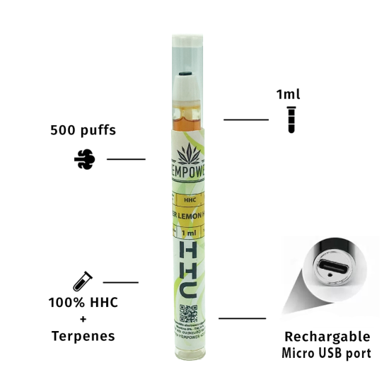 Hempower Disposable Vape Pen HHC, Super Lemon Haze, HHC 100%, 1ml