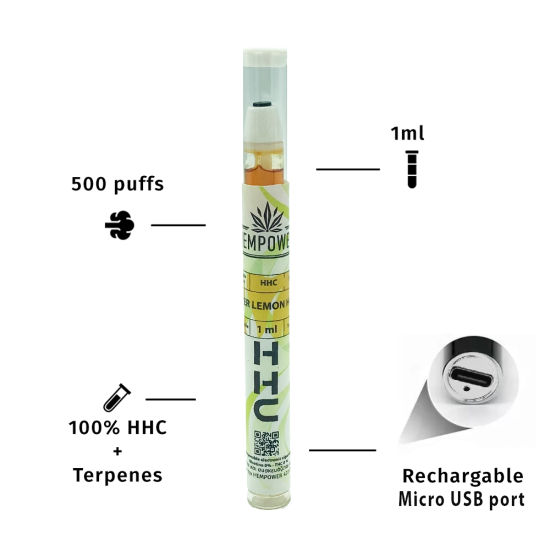 Hempower Disposable Vape Pen HHC, Super Lemon Haze, HHC 100%, 1ml Hempower Disposable Vape Pen HHC, Super Lemon Haze, HHC 100%, 1ml
