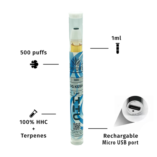 Hempower Disposable Vape Pen HHC, OG Kush, HHC 100%, 1ml Hempower Disposable Vape Pen HHC, OG Kush, HHC 100%, 1ml