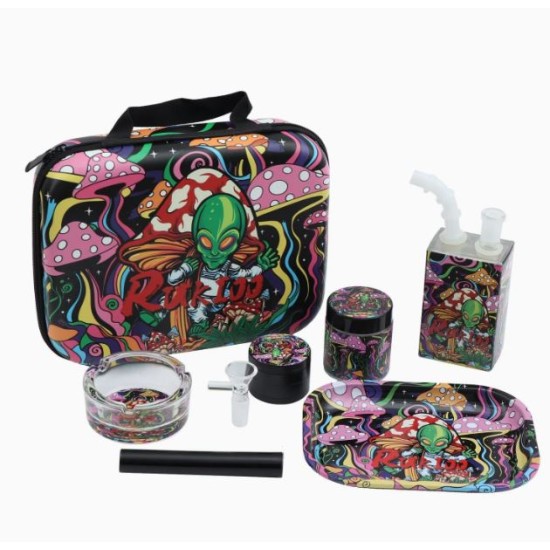 Smoking Accessories Kit (Bong, Grinder, Glass Ashtray, Stash Jar, Metal Rolling Tray)