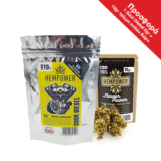 Hempower Ακατέργαστος Ανθός Κάνναβης SOUR DIESEL 19% CBD 5G + ΔΩΡΟ Hempower Ακατέργαστος Ανθός Κάνναβης (Τρίμμα) 19% CBD 10G Hempower Ακατέργαστος Ανθός Κάνναβης SOUR DIESEL 19% CBD 5G + ΔΩΡΟ Hempower Ακατέργαστος Ανθός Κάνναβης (Τρίμμα) 19% CBD 10G