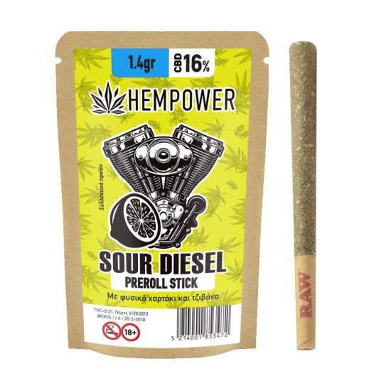 Hempower Pre-Rolled Stick 16% CBD SOUR DIESEL 1PC Hempower Pre-Rolled Stick 16% CBD SOUR DIESEL 1PC